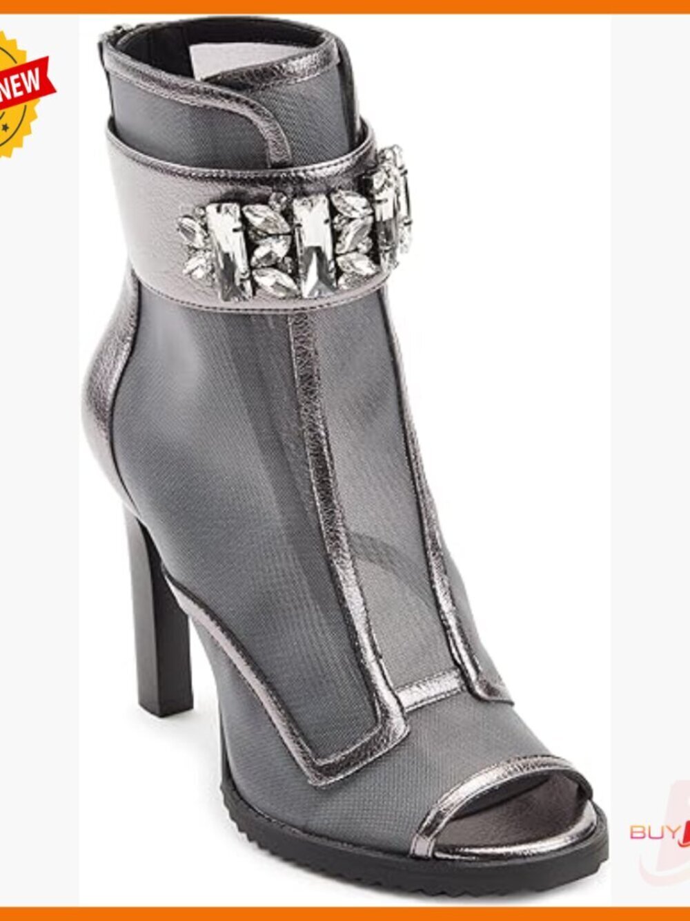 Peep Toe Mesh Heeled Booties with Zipper Closure and Memory Foam